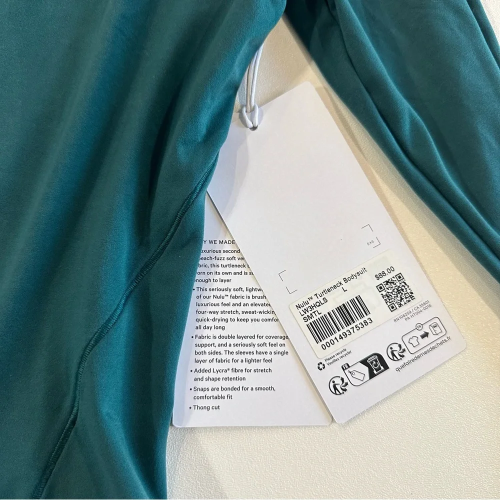 Lululemon Teal Turtleneck Seriously Soft Nulu Long Sleeve Bodysuit Womens Size L